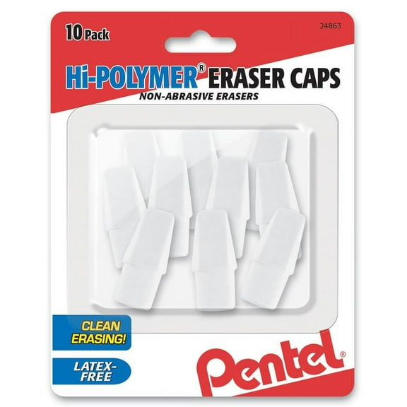 Pentel Hi-Polymer White Cap Erasers. Pack of 10