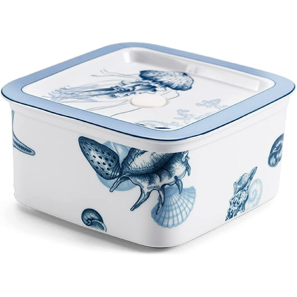 Classic Print Porcelain Food Container, White Porcelain Food Storage Containers