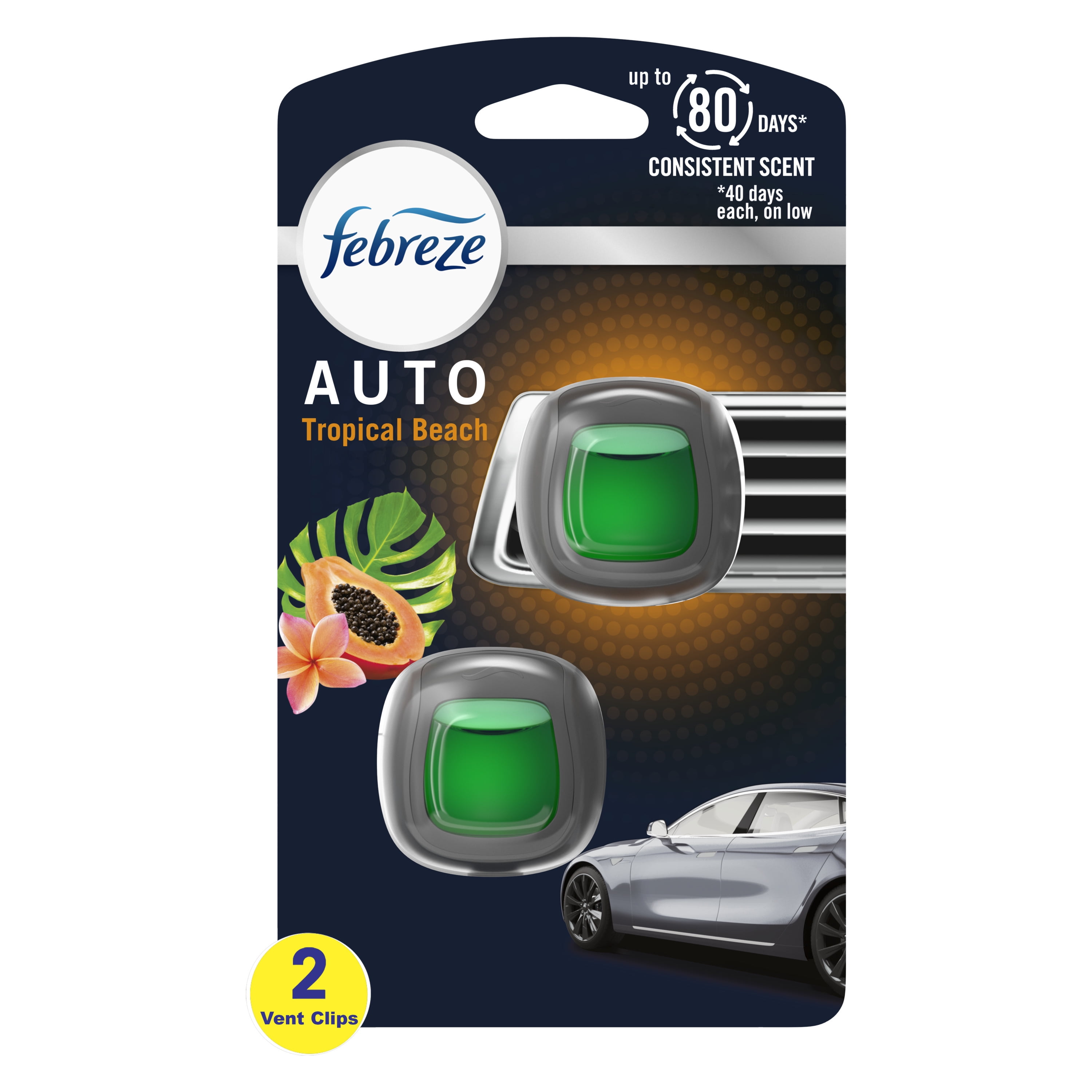 Febreze AUTO Air Freshener Vent Clip Tropical Breeze Scent, .06 oz. Car Vent Clip, Pack of 2