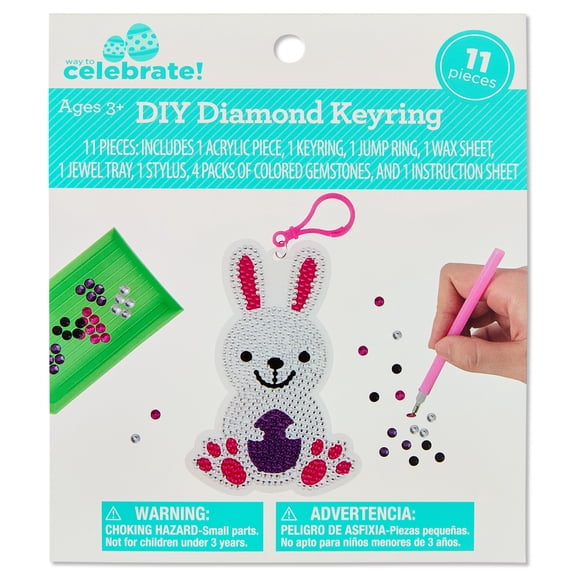 DIY Diamond Bunny Keyring, Multicolor, 11 Pieces, Easter by Way To Celebrate
