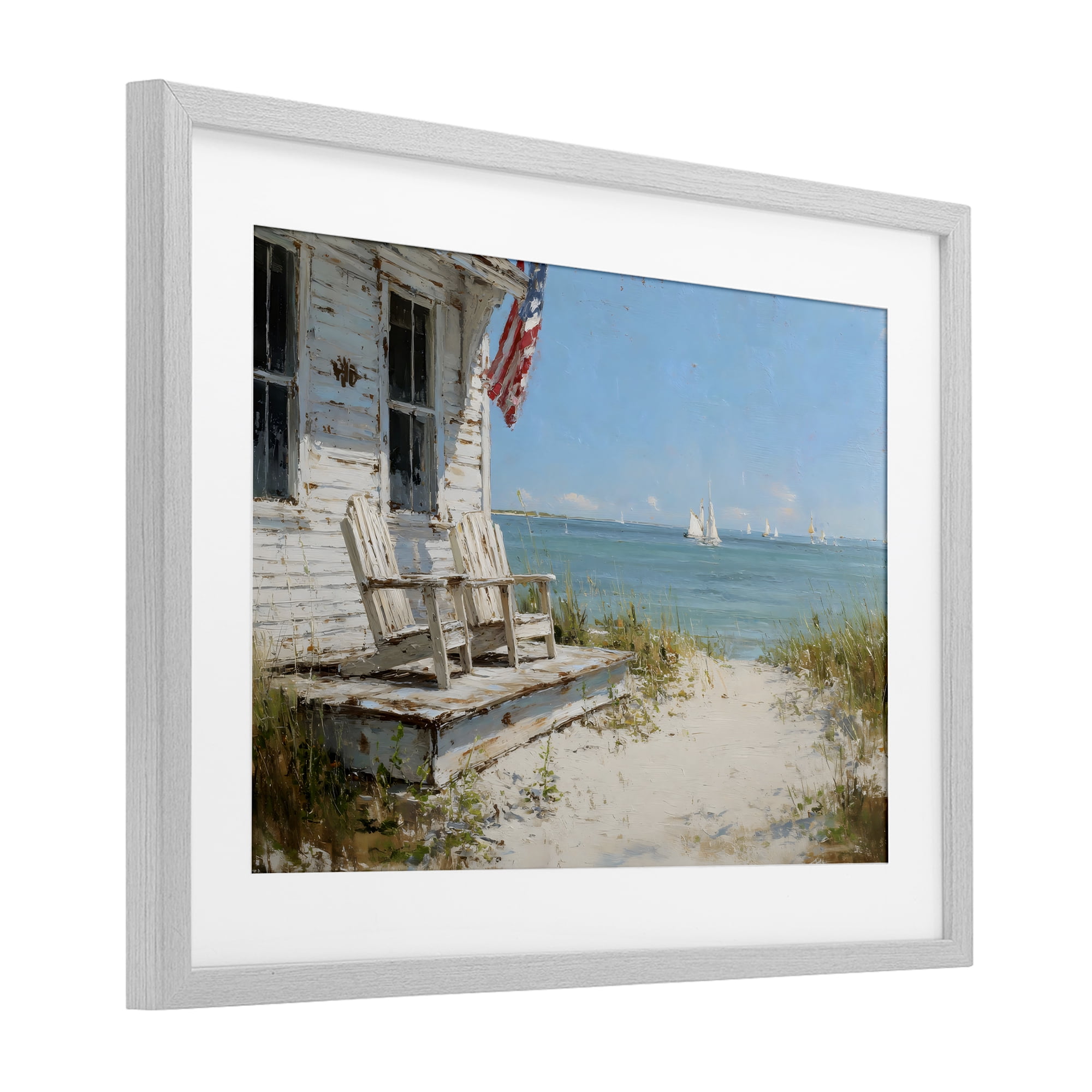 Stupell Industries By The Ocean Cottage Retreat Gray Framed Print Under Glass, design by Petal Prints Design