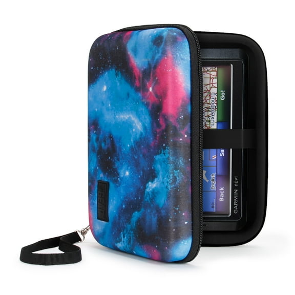 USA Gear Hard Shell Electronic Organizer Travel Case 7.5 Inch with Weather Resistant Exterior and Large Mesh Accessory Pocket - Compatible with Garmin GPS, Chargers, and More Electronics - Galaxy