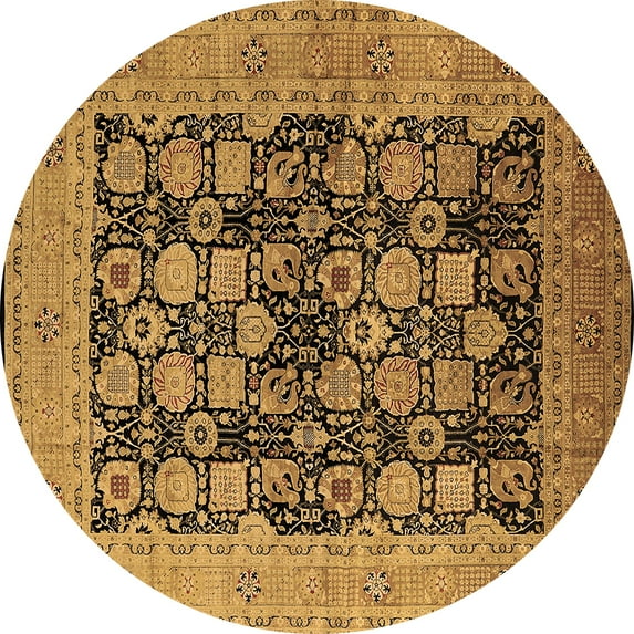 Ahgly Company Indoor Round Oriental Brown Industrial Area Rugs, 7' Round