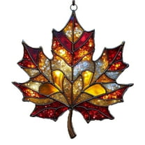 Stained Acrylic Maple Leaf Suncatcher - Sparkling Glitter Fall Window Hanging Ornaments, Thanksgiving Autumn Decor for Home, Wall, Door, Party Supplies (3.9 Inch)