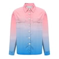 thumbnail image 2 of TaTaai Ladies Satin Blouse Long Sleeve Gradient Print Button Down Collar Silky Shirt Loose Fit Dressy Casual Top Gift, 2 of 5