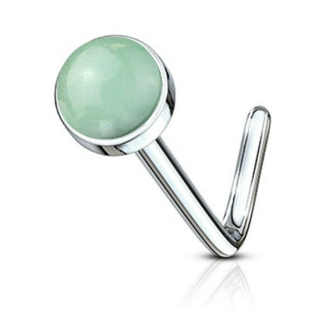 Faux Turquoise Ring - 20g Surgical Steel L Shaped Nose Ring with Synthetic Faux Gemstone Top