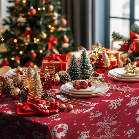 Vinyl Christmas Tablecloth Rectangle Table Cover 60*84inch