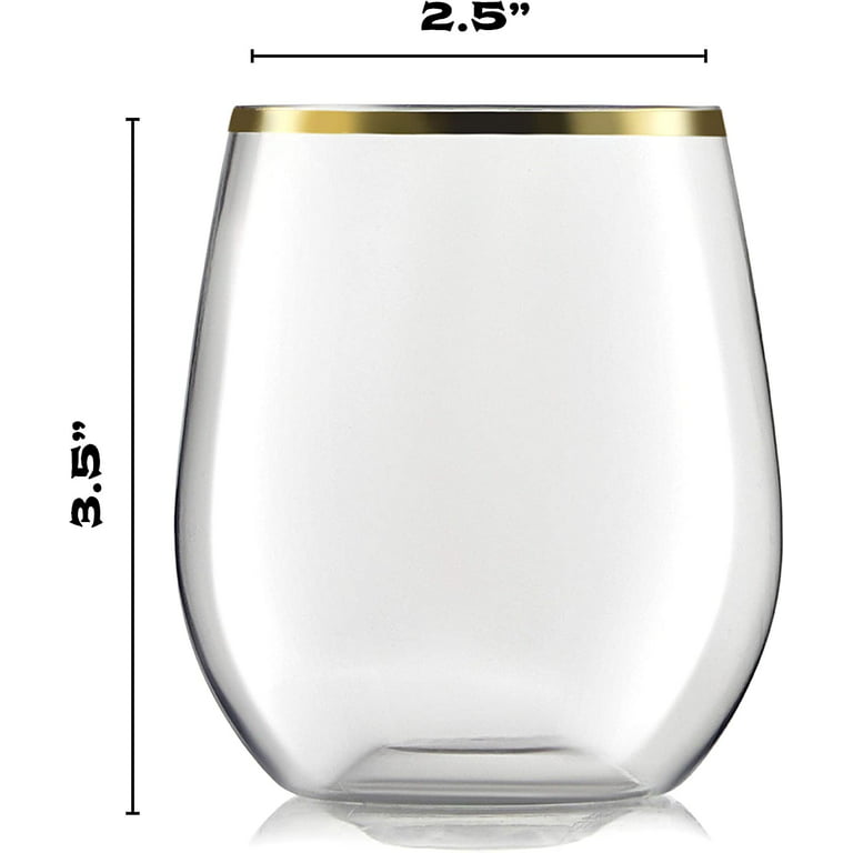 12 oz. Stemless Plastic Wine Goblet w/ Gold Rim 6ct.