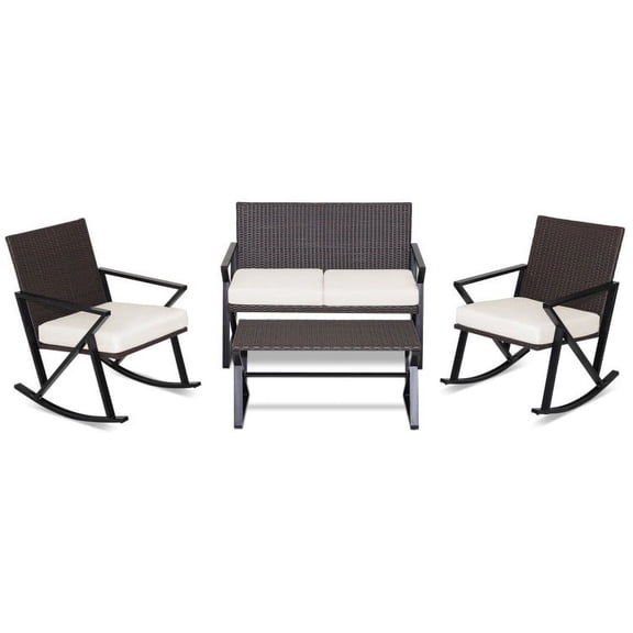 Yardi Yard Patio Furniture 3 Piece Patio Wicker Rocking Chairs Set, Outdoor Wicker Rattan Chairs Garden Backyard Balcony Porch Poolside loveseat with Heavy-Duty Metal Frame
