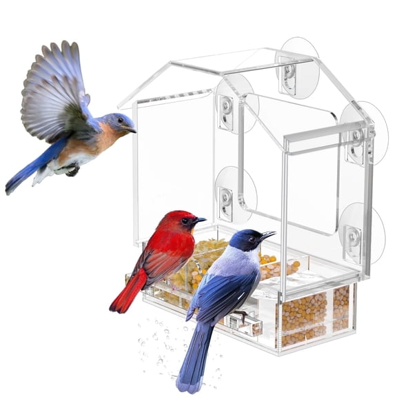 NIUBEE Bird Feeder Outdoor,Window Bird Feeder with Strong Suction Cups, Slide-out Tray for Easy Seed Filling,Clear Design for Cat, Kid, Elderly Viewing Cardinal, Wild Birds