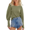 thumbnail image 3 of TKLPEHG Women Tops Dressy Casual Crew Neck Pullover Tops Loose Lightweight Classic Solid Color Fashion Leisure Comfy Long Sleeve Blouse (Army Green,L), 3 of 7