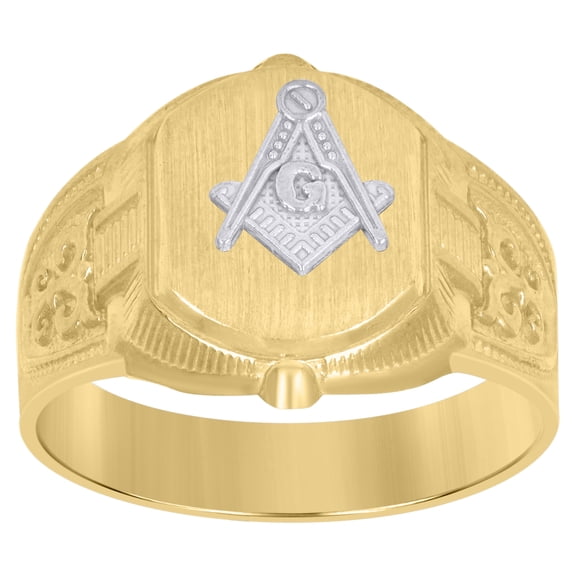 10k Two-Tone Gold Mens Masonic Signet Ring