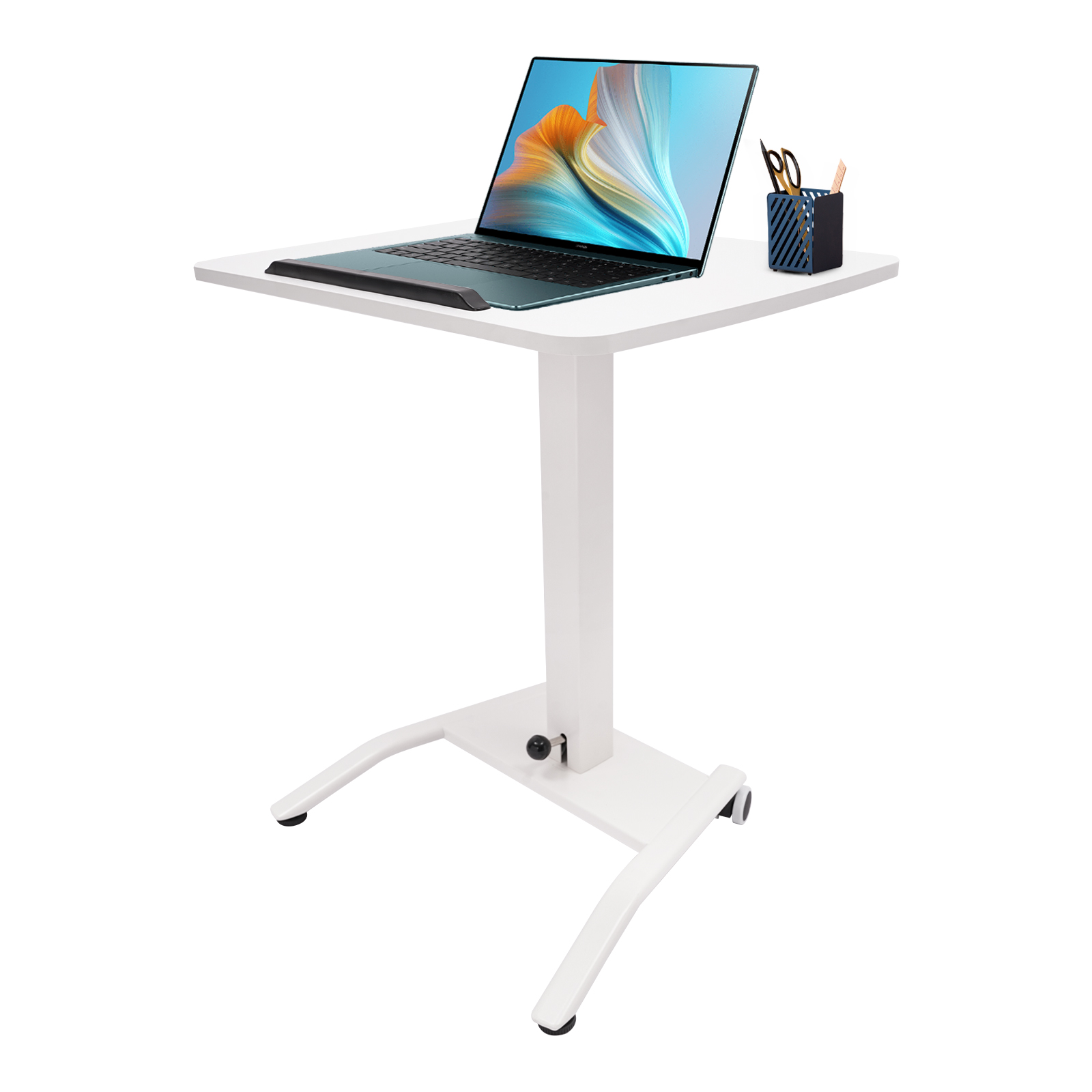 2 Lockable Wheels Adjustable Rolling Desk, White Adjustable Podium Desk, 25.5*17in Standing Lifting Desk