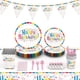 thumbnail image 1 of Vajilla desechable de papel de colores para cumpleaños, arreglos festivos para niños, suministros para platos de papel para tartas de fiesta, 1 of 5