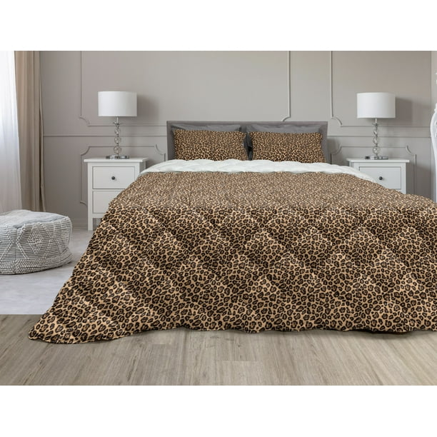 Leopard Print Comforter & Sham Bedding Set, Orange Color Leopard Texture Illustration Exotic Fauna Inspired Pattern, 3 pcs Duvet Set Microfiber Filling Quilt, 5 Sizes, Orange and Black, by Ambesonne Leopard Print Comforter & Sham Bedding Set, Orange Color Leopard Texture Illustration Exotic Fauna Inspired Pattern, 3 pcs Duvet Set Microfiber Filling Quilt, 5 Sizes, Orange and Black, by Ambesonne