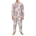 thumbnail image 3 of Salouo Rose Flowers Print Button-Front Long Sleeve Pajama Set for Men, Soft 2Pjs Men's Long Sleeve Sleepwear-X-Large, 3 of 7