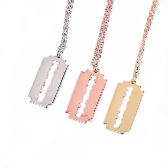 Stainless Steel Razor Blades Pendant Necklaces Men Shaver Punk Necklaces Jewelry