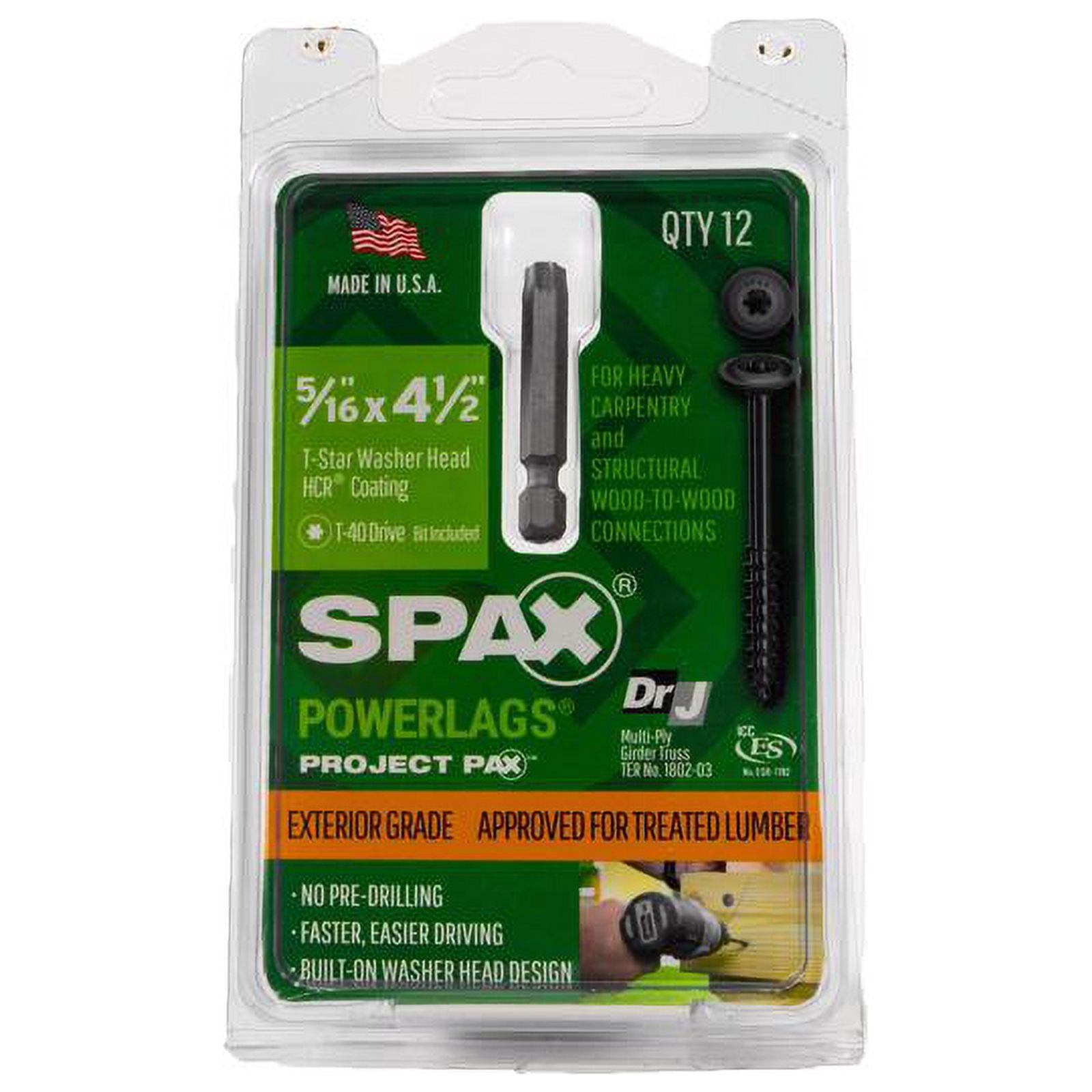 Spax 5042057 Power Lags 0.312 x 4.5 in. Washer High Corrosion Resistant Carbon Steel Lag Screw, Green - Pack of 12