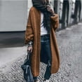 thumbnail image 2 of VISALY Long Cardigans Long Sleeve Cardigan Knitting Coat Large Size Mid Long Plain Casual Jacket Sweaters Elegant Fashion Cotton Autumn Winter Open Front Cardigan Chunky Cardigan Sweaters Brown 3Xl, 2 of 9
