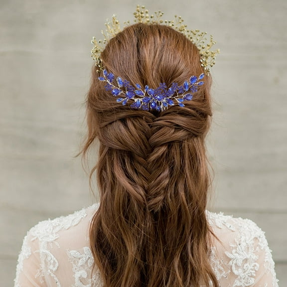 HEANUJJ Blue Rhinestone Wedding Hair Comb Elegant Bridal Hair Accessories for Updo Styles