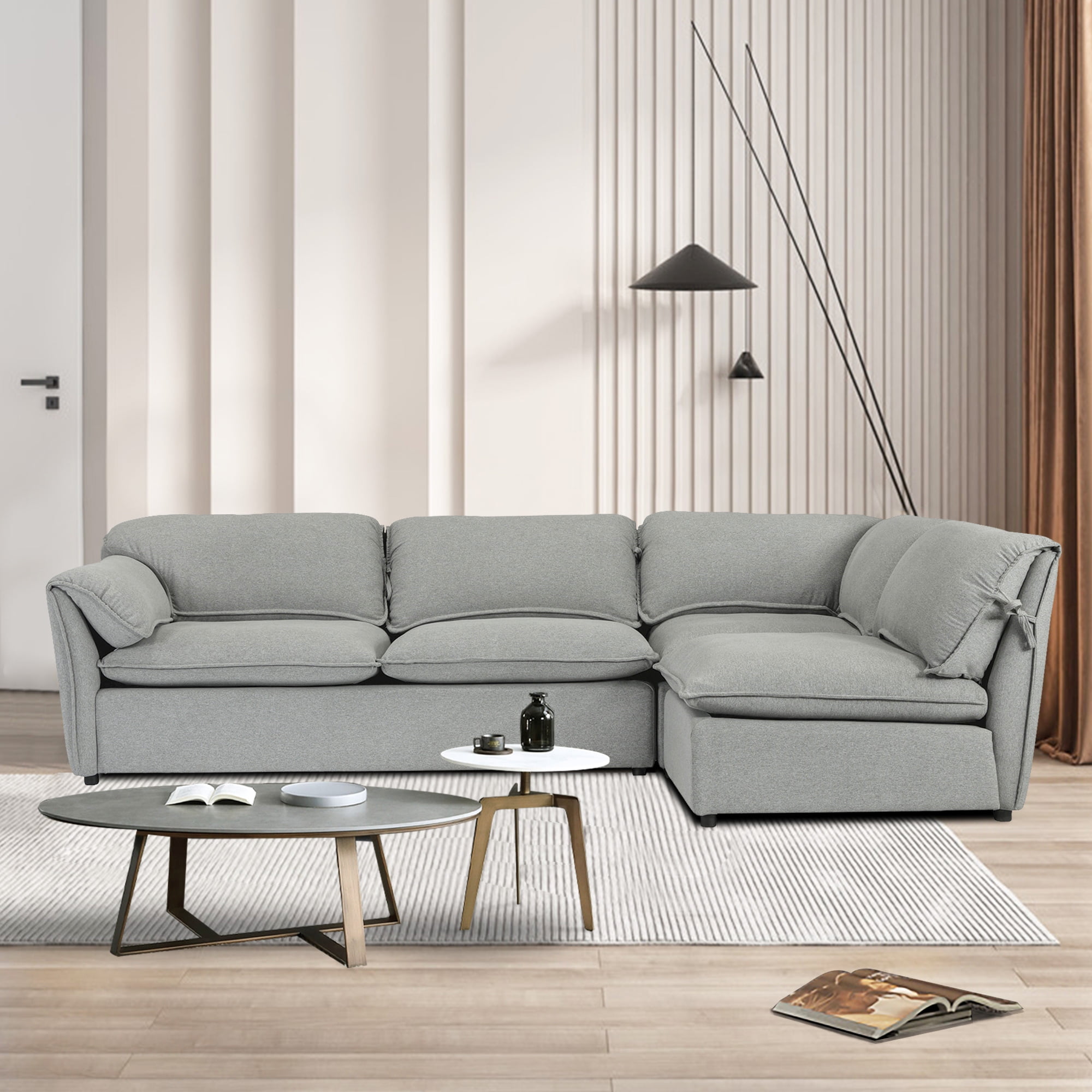 Modstyle DownFilled Modular Sectional Sofa, Gray Fabric