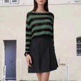 thumbnail image 2 of Arlun Women's Round Neck Crochet Pullover Sweaters Color Block Gothic Punk Ripped Knitted Tops Trendy Long Sleeve Striped Cropper Sweater 2025 Fall Winter Clothes Green One Size, 2 of 4