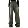 thumbnail image 5 of ZHOGXU Women's Jeans High Waisted Distressed Straight Leg Wide Leg Floor Length Loose Fashion Denim Pants Trousers For Casual Daily Wear,Green,S, 5 of 6