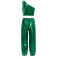 thumbnail image 2 of Haitryli Kids Girls Metallic One Shoulder Jazz Modern Dance Crop Tops and Pants Set Performance Party Dancewear Green 9-10, 2 of 3