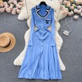 thumbnail image 1 of Vestido de suéter de punto para mujer, temperamento, cintura oculta, contraste, vestidos de suéter bordado, largo, Otoño e Invierno, 1 of 5