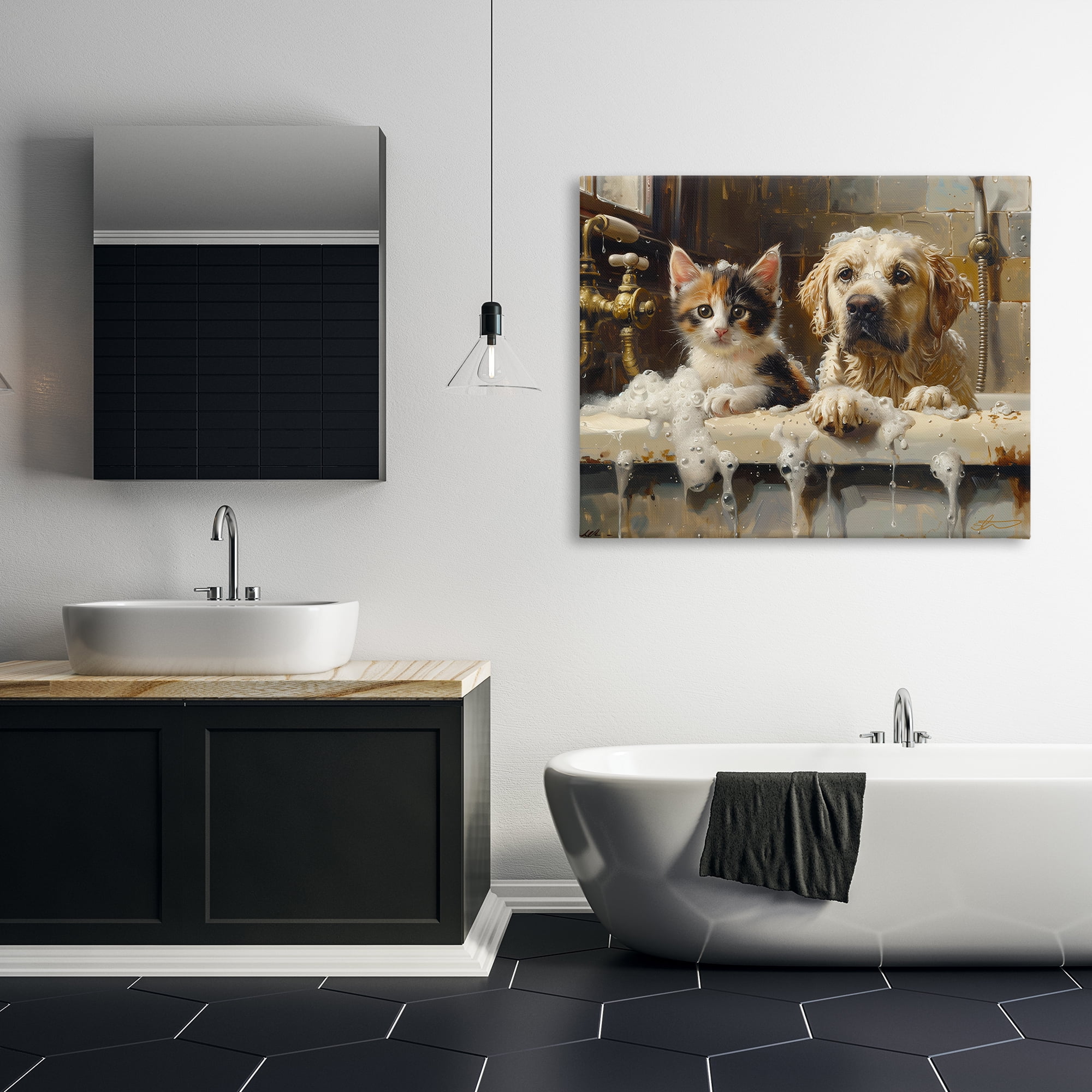 Bath Buddies Cat & Dog Canvas Wall Art, design by Shawna Stewart