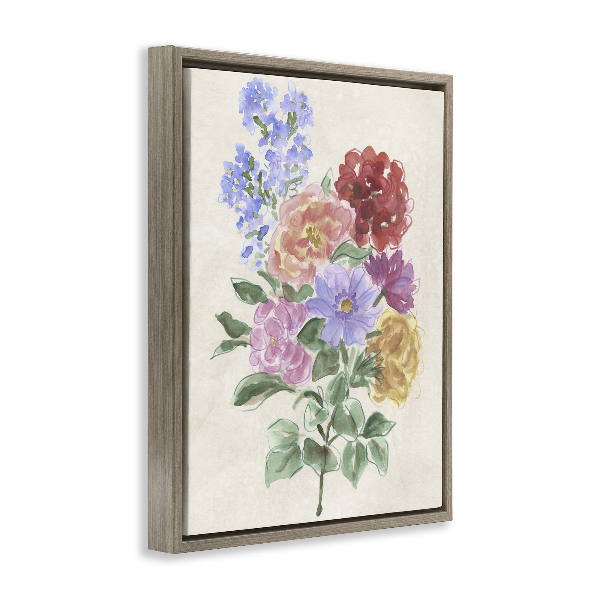 Stupell Industries Mixed Blooms on Parchment Brown Framed Floater Canvas Wall Art, design by June Erica Vess