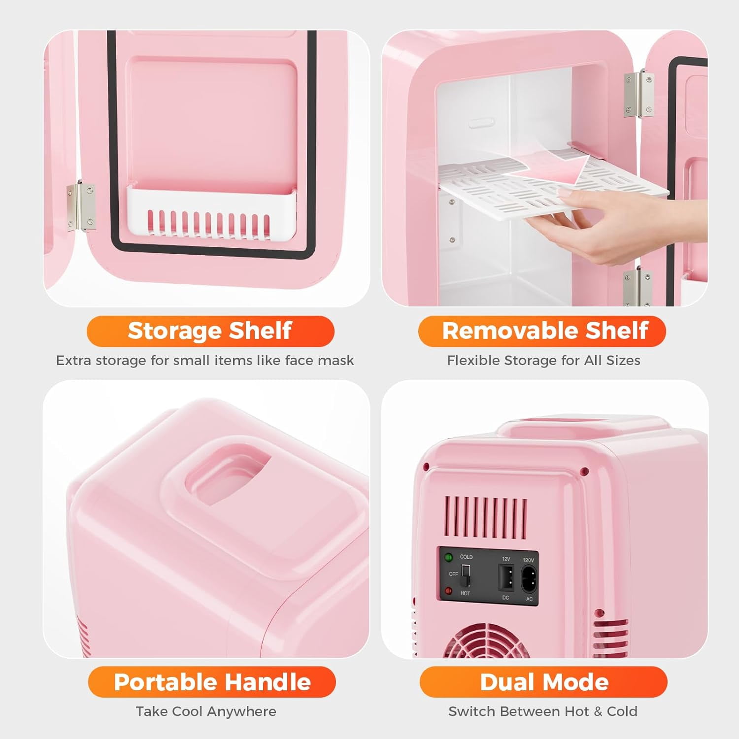 Mini Fridge, 4 Liter/6 Can Mini Makeup Fridge, 110V AC/ 12V DC Portable Thermoelectric Cooler&Warmer for Skincare, Drink, Cosmetic, Medicine, Small fridge for Bedroom, Office, Dorm, Car, Pink