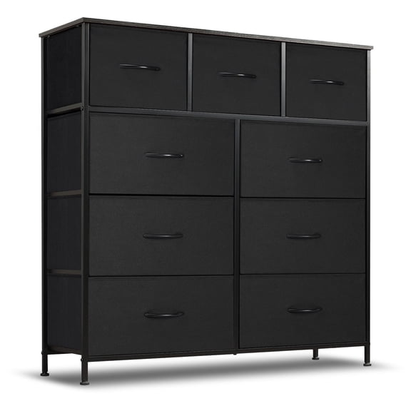 9 Drawers Dresser for Bedroom, Tall Fabric Closet Chests Organizer Tower Furniture with Wooden Top Metal Frame for Clothes, Room, Living Room, Hallway, Entryway,Brown