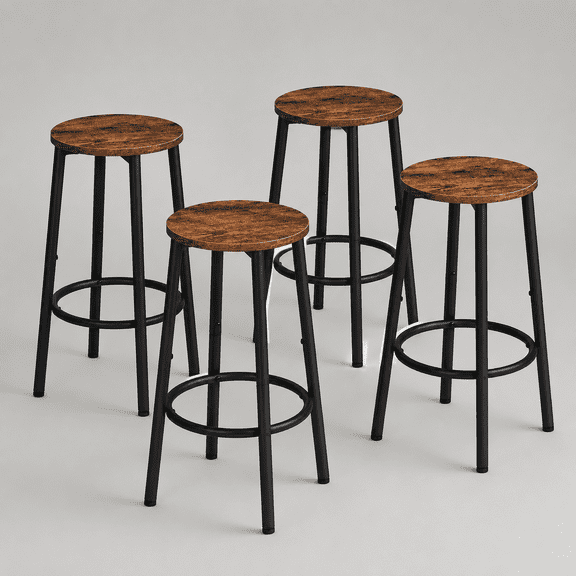 Bar Stools, Set of 4 Bar Chairs, Kitchen Round Height Stools with Footrest, Breakfast Bar Stools, Sturdy Steel Frame, for Dining Room, Kitchen, Party, Easy Assembly, Rustic Brown
