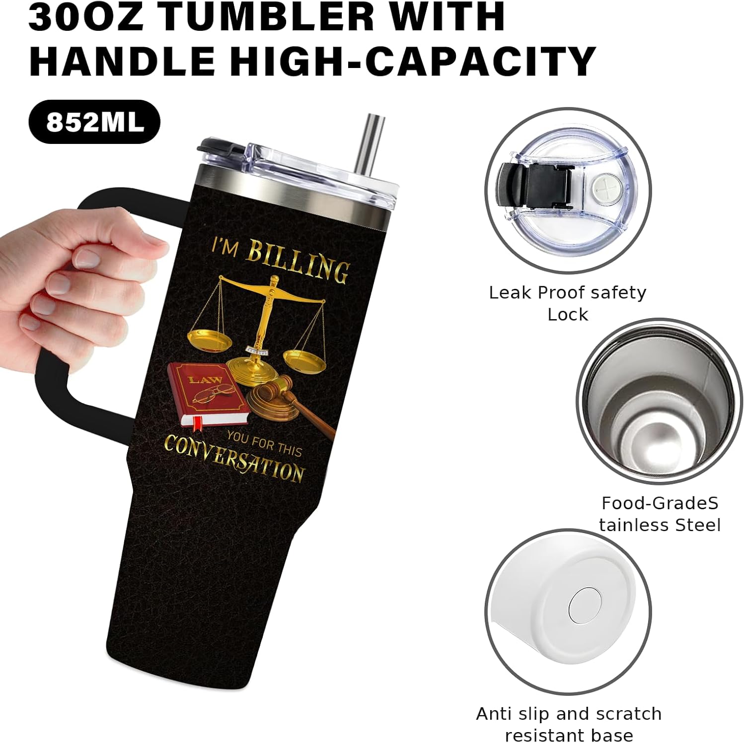 Lawyer Gifts for Men Women Insulated Stainless Steel 30oz Attorney Cup Tumbler with Lids and Straws Lawyers Student Coffee Mugs Gifts for Attorney Graduation Retirement Birthday Present