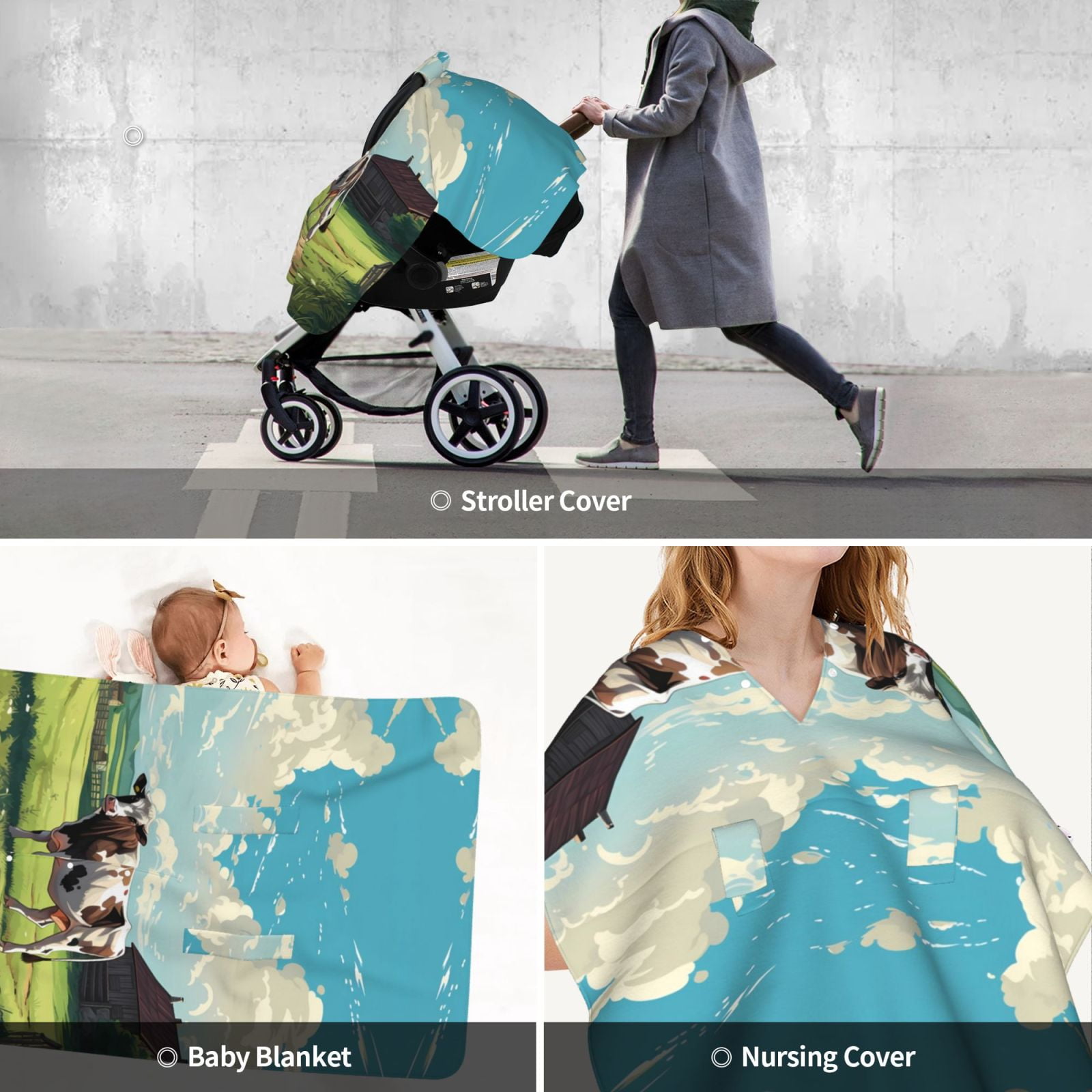 Car Seat Cover Baby - Prairie Pasture Cow Breathable Infant Car Seat Cover for Baby Carseat, Lightweight Comfort Baby Essentials Must Haves Newborn Stuff for Girl Boy