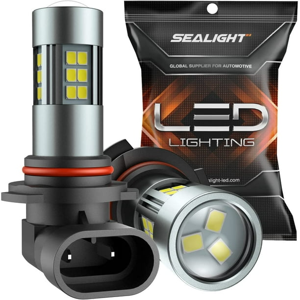 SEALIGHT 9006/HB4 Fog Light Bulbs, 6000K Xenon White, 27 SMD Chips,  360-degree Illumination, Non-polarity, Pack 