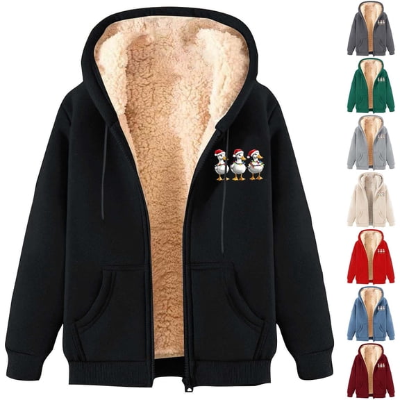 LVHAOGJOB Fleece Jackets for Women Long Sleeve Hoodie Winter Sherpa Lined Plus Size Warmth Zipper Ladies Coats