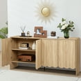 thumbnail image 3 of YOCWO Beige Sideboards and Buffets, Wave Panel Buffet Storage Cabinet with 4 Doors and Adjustable Shelf for Kitchen Living Room Entryway, 3 of 11