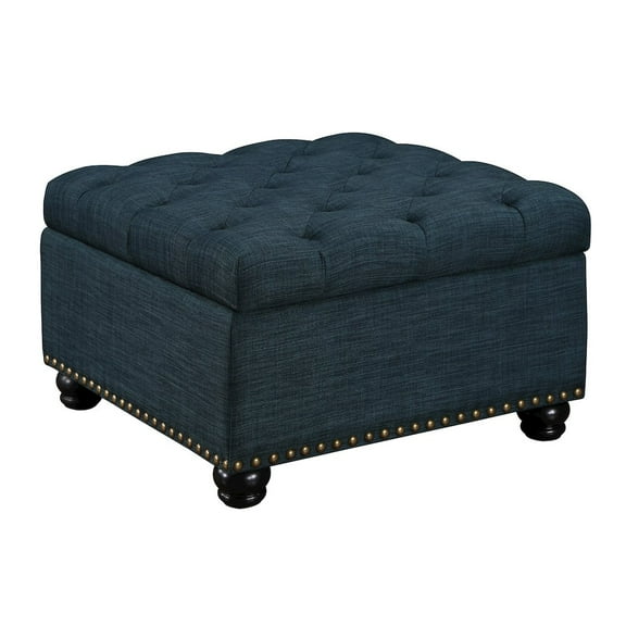 Designs4Comfort Herald Square Ottoman Coffee Table with Storage in Blue Fabric