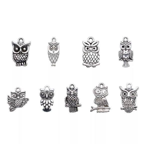 U8MO 50pc Tibetan Silver Alloy Metal Owl Pendants Mini Charms Crafting Making 16~30mm