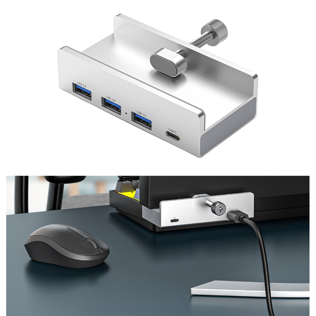 Tizuqe USB Type C Hub Clamp Type Aluminum Alloy 4-Port USB 3.0 Data Transfer Adapter Splitter for Desktop PC, Phones Silver