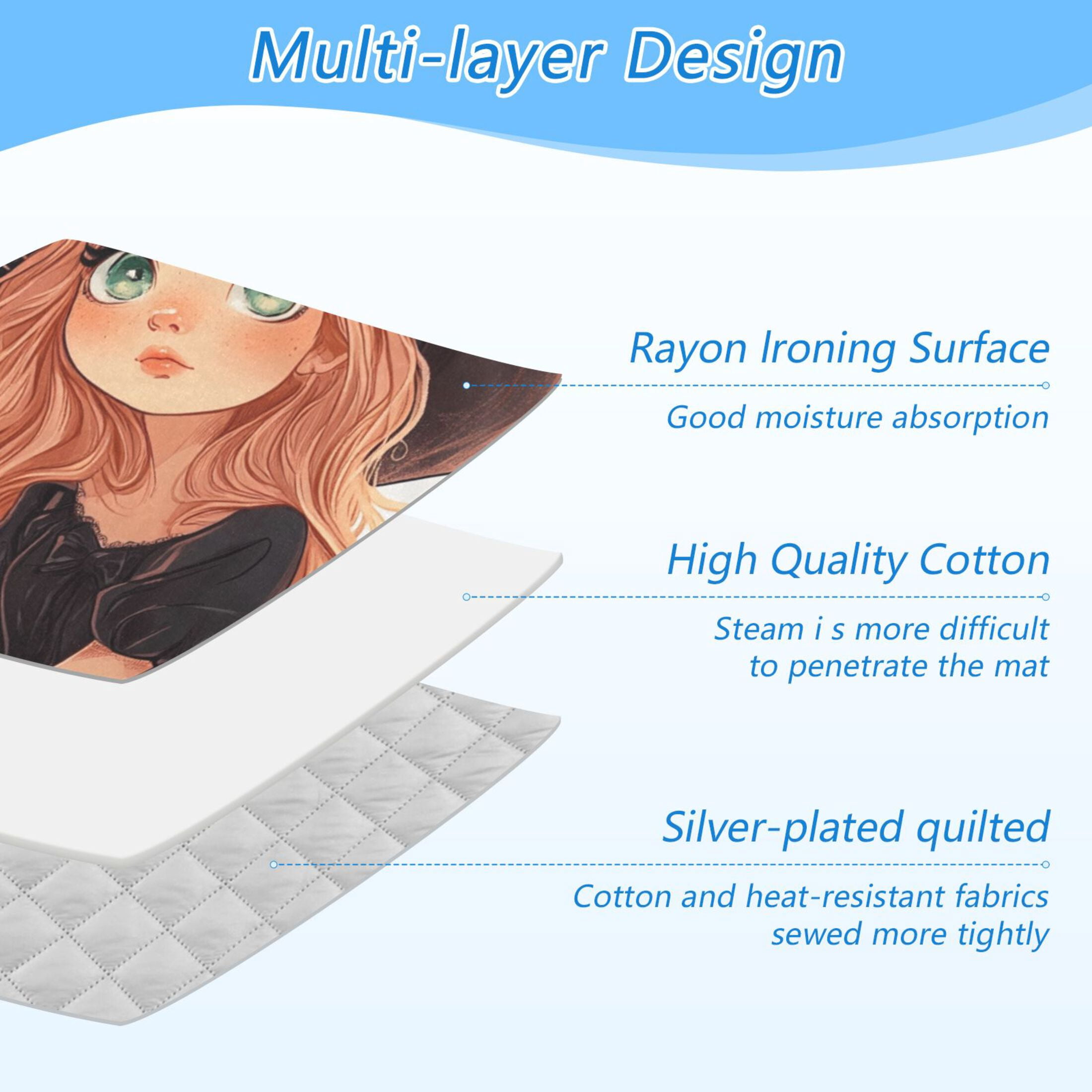 Cartoon Cute Witch Ironing Mat Blanket for Table Top Travel Portable Ironing Board Pad 47.2x27.6 Inch