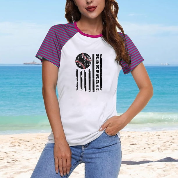 Fiudx Ofertas Flash Artículos En Oferta Camiseta Informal de Manga Corta con Cuello Redondo y Estampado a La Moda para Mujer