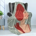 thumbnail image 4 of Old Hollywood Soft Flannel Fleece Throw Blanket, Lady with Bandana and Rose on Geometric Pattern Background, Cozy Plush for Indoor and Outdoor Use, 50" x 70", Ruby Grey and White, by Ambesonne, 4 of 5