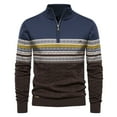 thumbnail image 2 of RMGVDSD Mens Quarter Zip Sweater Long Sleeve Casual Pullover Sweaters Fashion Color Matching Sweater Striped Half Zipper Knit Shirts Warm Polo Sweaters, 2 of 3