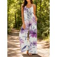 thumbnail image 5 of Women'S Casual Light Purple Floral Romper Spaghetti Strap Wide Leg Jumpsuit Summer Outfits With Pockets, 5 of 7