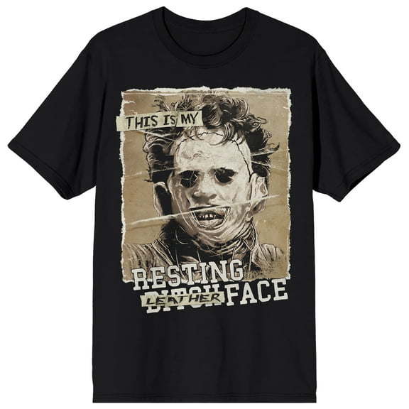 Texas Chainsaw Massacre Leatherface Resting Face Censored Monotone on Black Adult Crew Neck Short Sleeve T-shirt - Medium