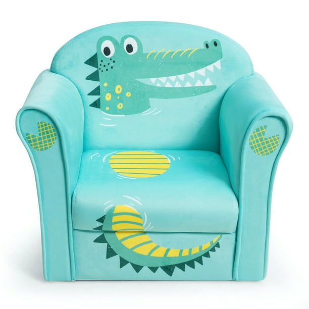 Costway Sillón para niños con dibujo de cocodrilo estructura de madera y almohadillas antideslizantes, sillón ligero y resistente para niños y niñas, sofá para habitación de los niños salón guardería