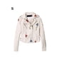 thumbnail image 4 of Qarigey Chaqueta ligera de primavera con cuello vuelto Prendas de abrigo elegantes y cómodas Chaquetas de cuero para mujer Abrigos y chamarras blanco S, 4 of 6